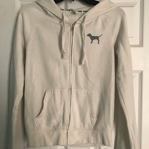 Pink Victoria Secret white zip up hoodie